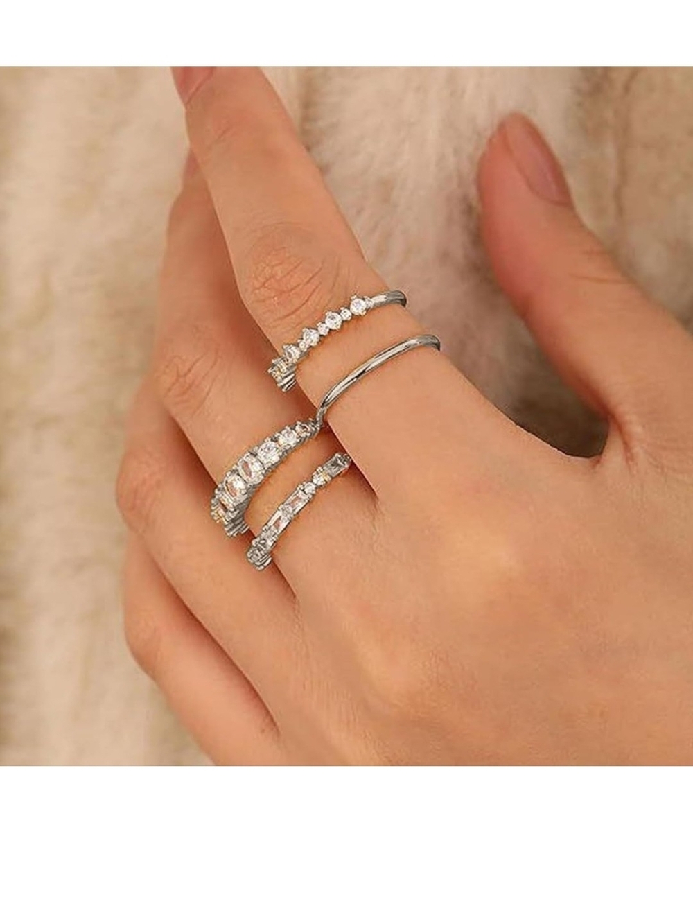 Silver Cubic Zirconia Stackable Rings - Silver - Picture 4 of 6